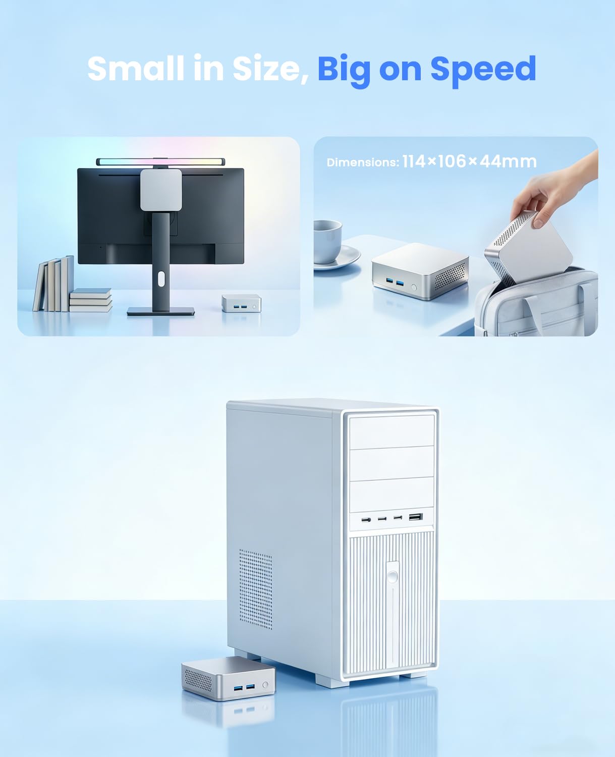 Kayoote Mini PC Desktop Processore Ryzen 3 3200U (Fino a 3,5GHz) Win 11 Pro, 8GB RAM DDR4 512GB SSD, 4K Doppio Schermo HDMI/USB3.0/WiFi 6/BT5.2/Type-C/RJ45 Ethernet per Casa, Studio, Ufficio
