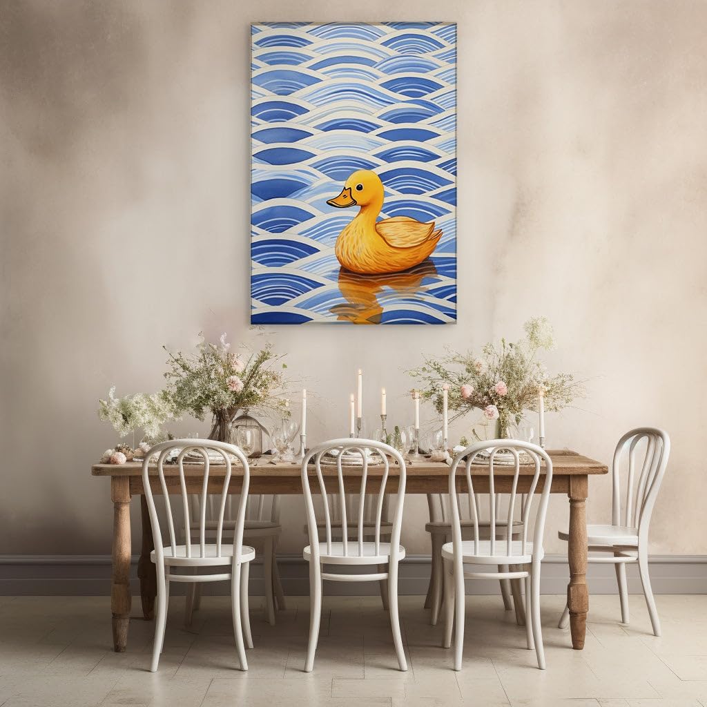 Canvas for Living room. Floating Serenity: A Playful Yellow Rubber Duck Sets Sail on Tranquil Blue Waves, 27 x 18 inch Canvas Wall Art - Ready to Hang - 69x46 cm (27x18 inch)