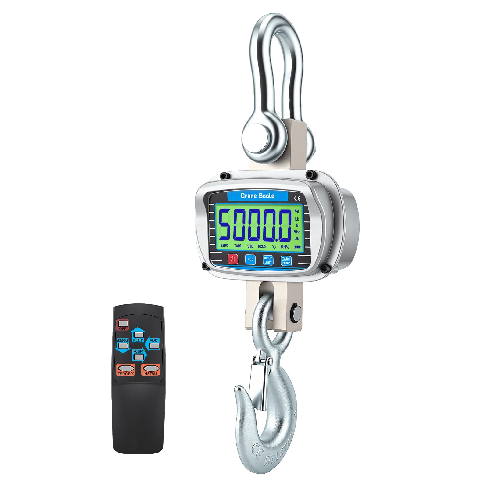 Balance à Grue 5000kg, balance électronique numérique suspendue, balance industrielle robuste 5T avec grand écran LCD et télécommande, Affichage de la température et de l'humidité pour la ferme