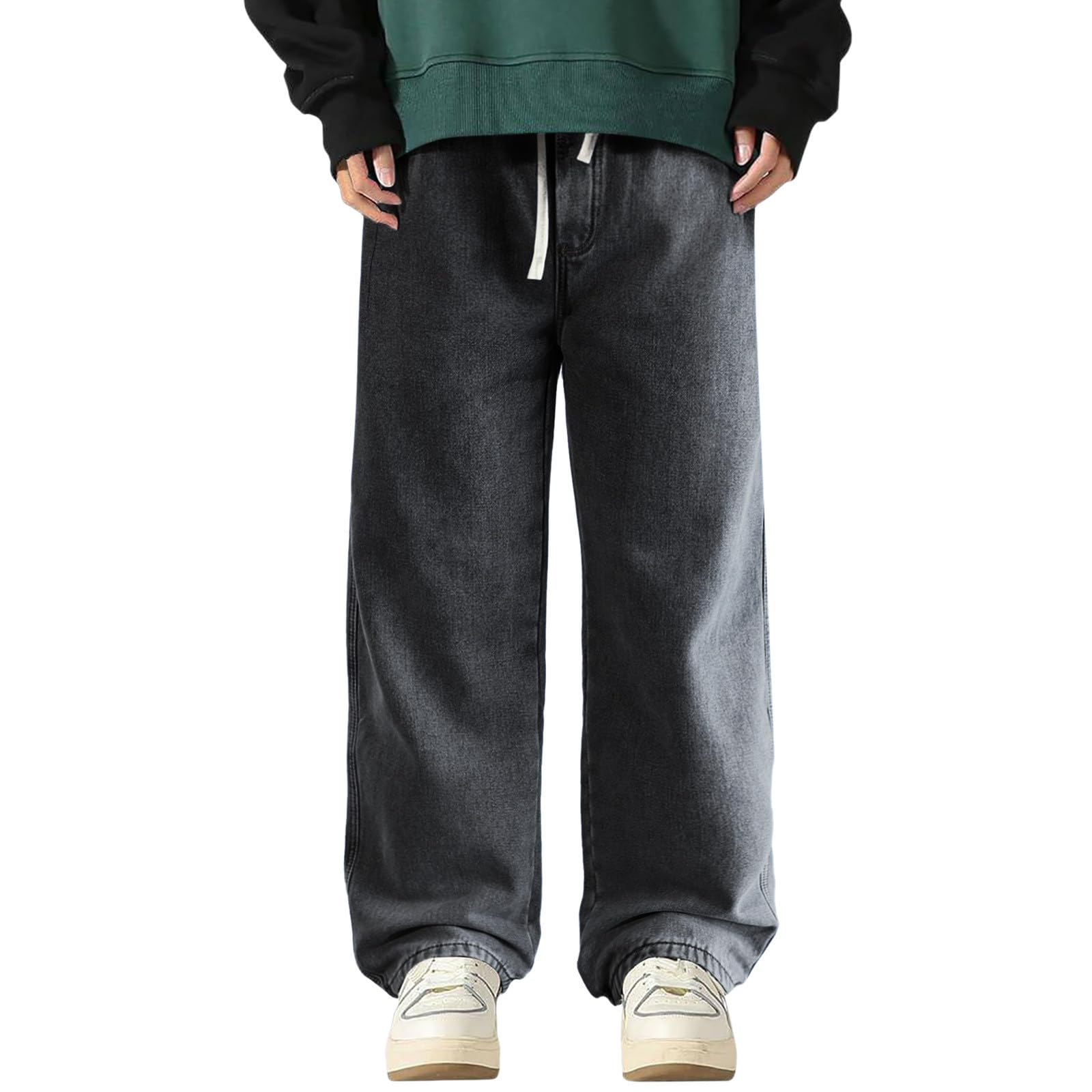 Jeans termici da uomo imbottiti, pantaloni termici imbottiti in pile, pantaloni invernali spessi, vestibilità larga, pantaloni lunghi per il tempo libero da uomo, pantaloni da lavoro caldi