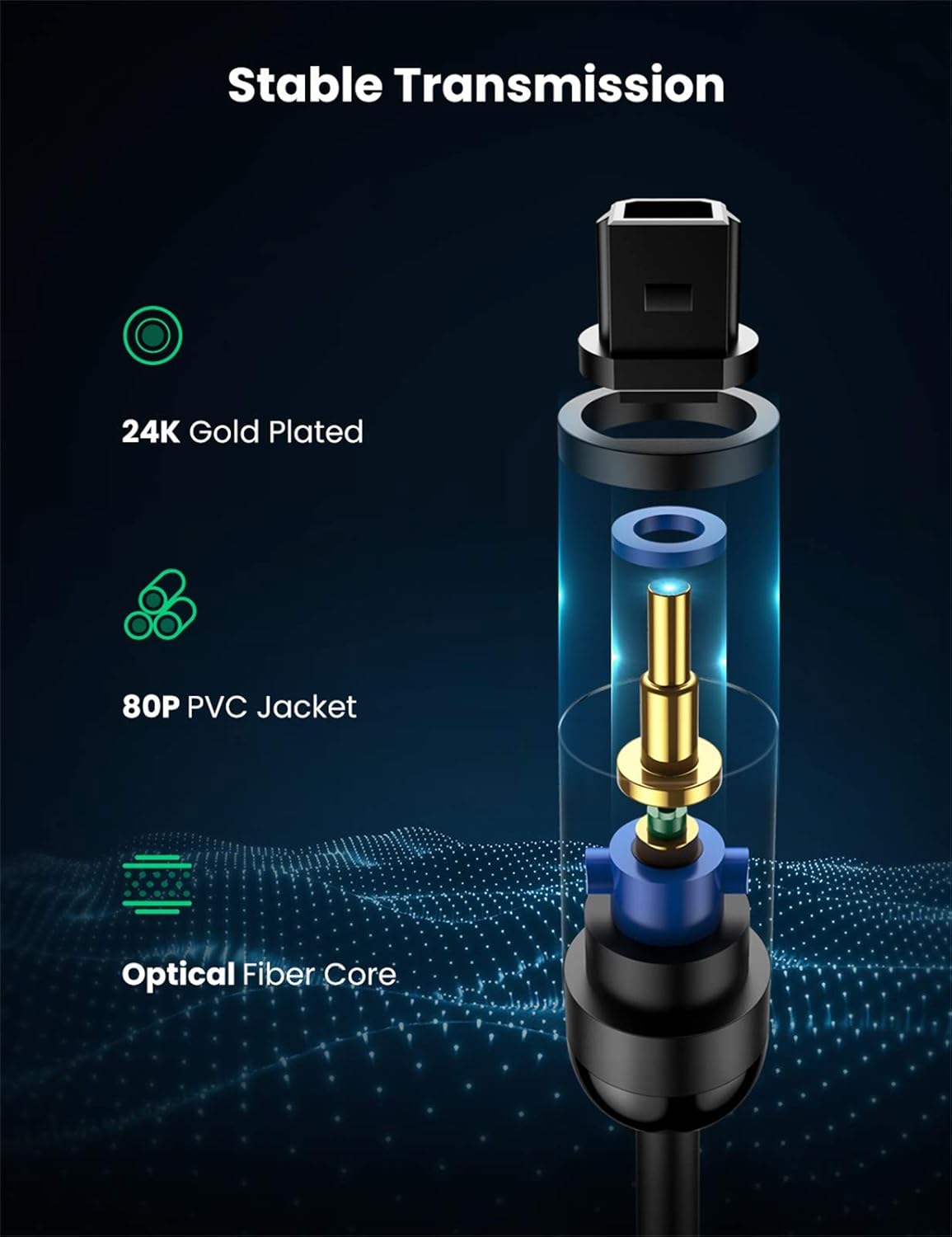 UGREEN Optical Audio Cable Fiber Audio Digital Toslink Cable for Home Theater Sound bar TV PS4 Xbox Blu-Ray Players Playstation and More 6FT