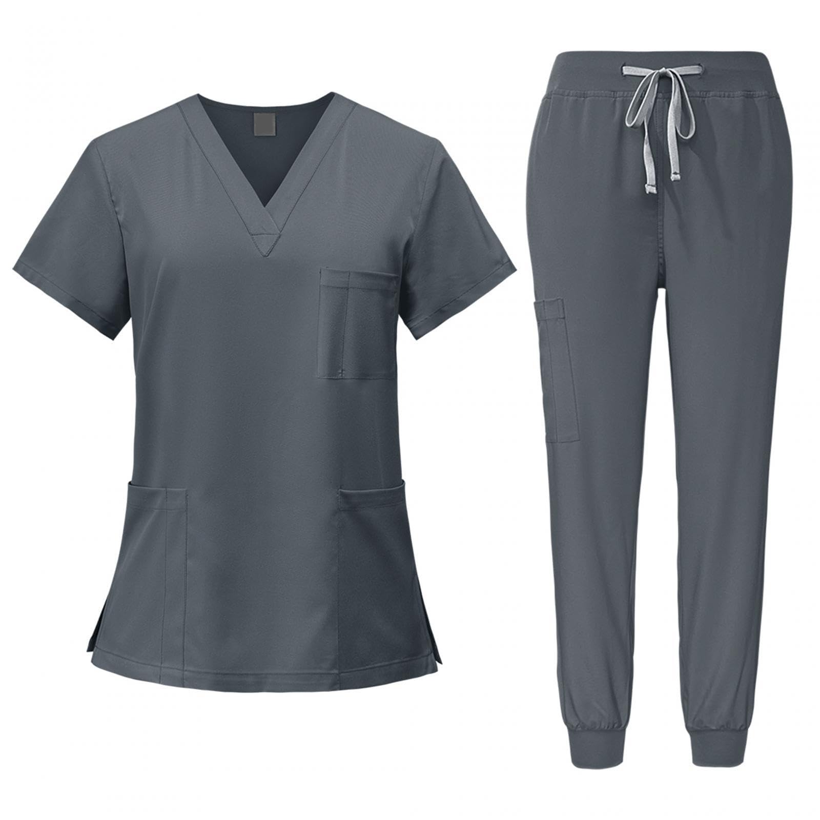 Female Scrub Set Nurse Workwear V Neckline Professional Machine Washable Top and Pants Work Clothing for Beauty Center — view 8