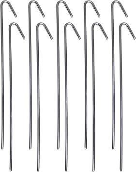 Pinnacle Mercantile 10 Pack Tent Stakes Metal Garden Edging Fence Hooks Pegs Christmas Decoration Stakes Made USA 9 inches Long