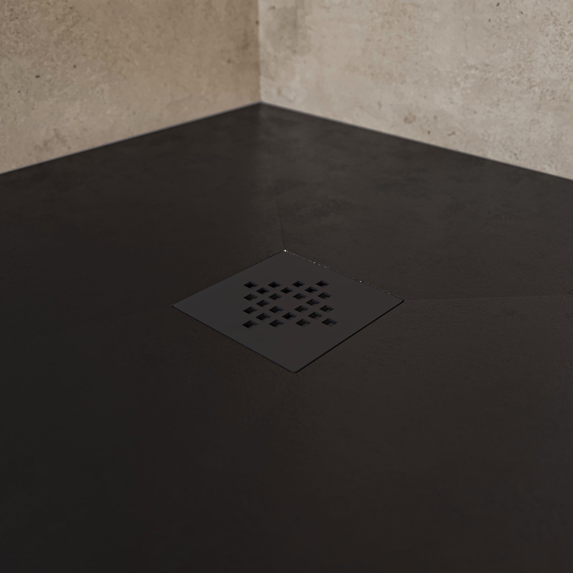 SOULHOME Plato de Ducha - Resina - Gel Coat - Textura Liso Seda - Antideslizante - Color Negro - 90x80- Extraplano 3cm. Incluye Válvula de desagüe - REJILLA MISMO COLOR