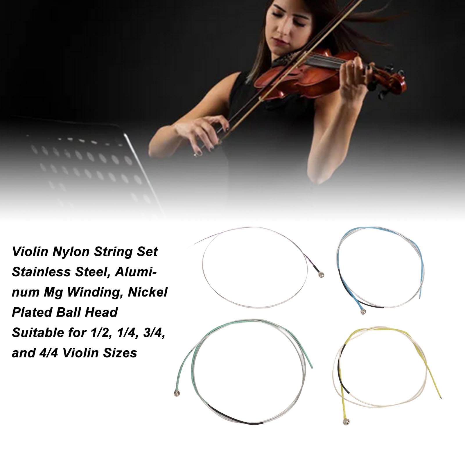 12 Corde per Violino in Nylon, Acciaio Inossidabile, Alluminio, Lega di Magnesio, Nucleo di Avvolgimento, per Dimensioni 1/2, 1/4, 3/4, 4/4, Tono e Resilienza Ottimizzati (AV33)