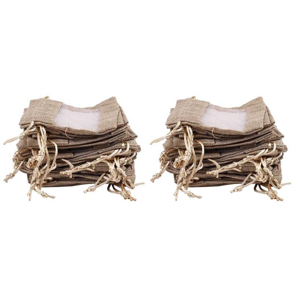 Hndhbfgrt 60Pcs Flax Organza Bags Burlap Drawstring Pouch Bag Wedding Party Bags 10X14cm