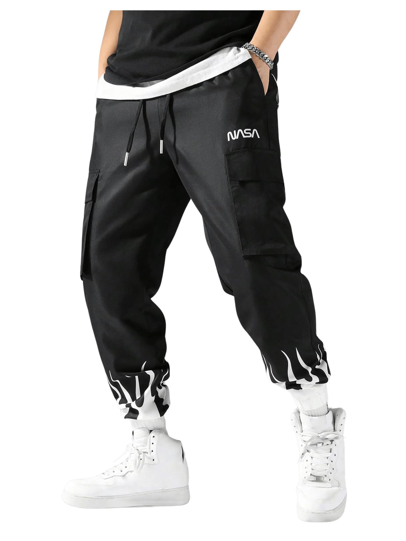 Floerns Mens Letter Print Active Cargo Jogger Pants Outdoor Flap Pocket Trousers