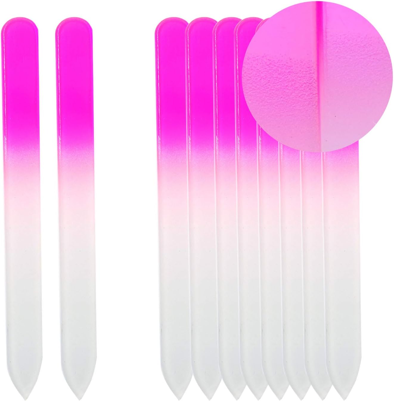 SIUSIO 10 Pack Professional Czech Crystal Glass Nail Files Double Sided Etched Surface Files Gradient Rainbow Color for Acrylic Nail Emery Boards & Buffer (Pink)