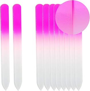 SIUSIO 10 Pack Professional Czech Crystal Glass Nail Files Double Sided Etched Surface Files Gradient Rainbow Color for Acrylic Nail Emery Boards & Buffer (Pink)