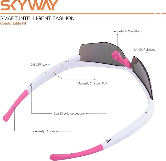 SKYWAY Sports Smart Glasses,Cycling Bluetooth Sunglasses for Men &Women, All-Day Comfort & UV Protection Blue Light Glasses