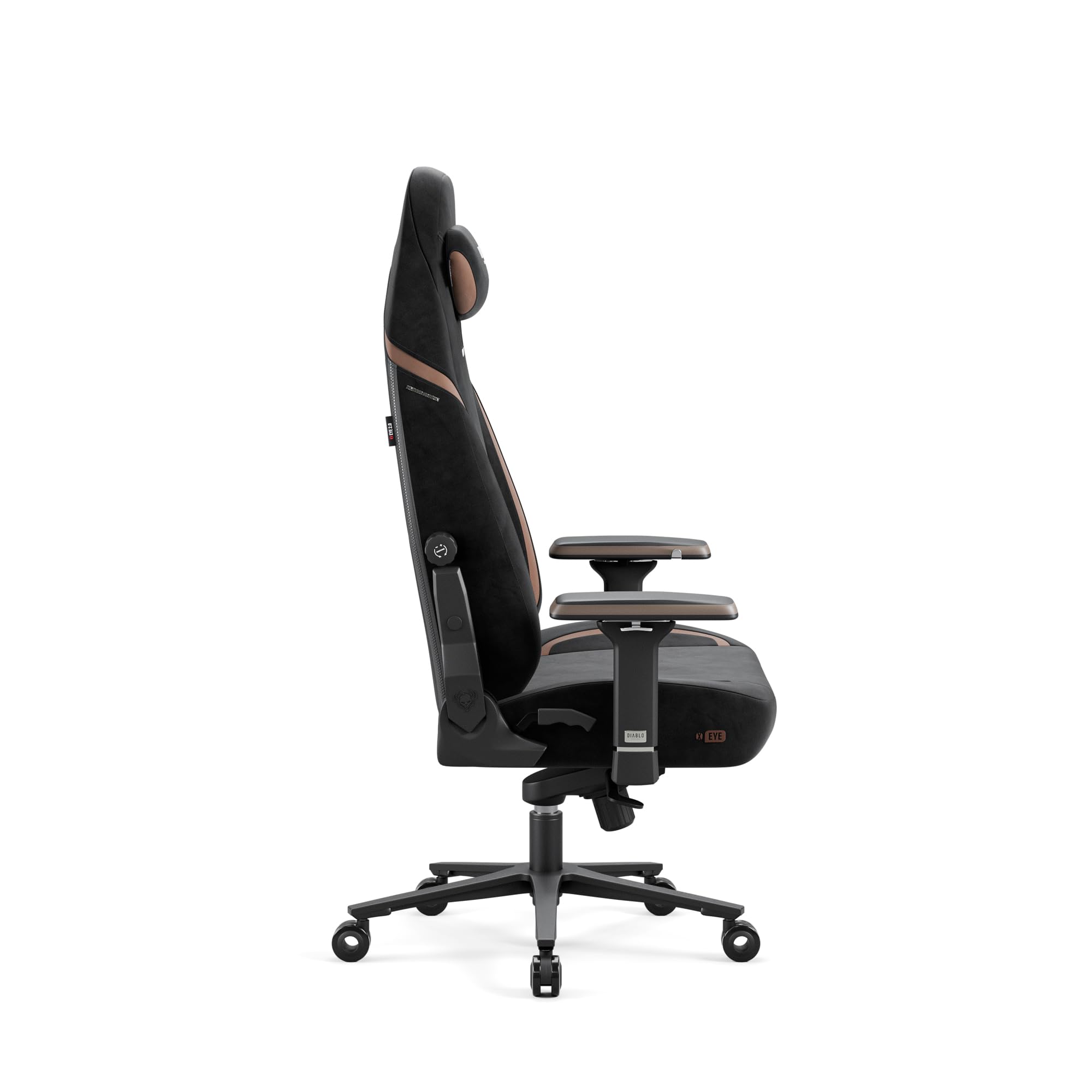 Diablo X-Eye 2.0 Ultra Black – czarny fotel gamingowy z tkaniny, ergonomiczny fotel do biurka z podparciem lędźwi, magnetycznym zagłówkiem i podłokietnikami 4D