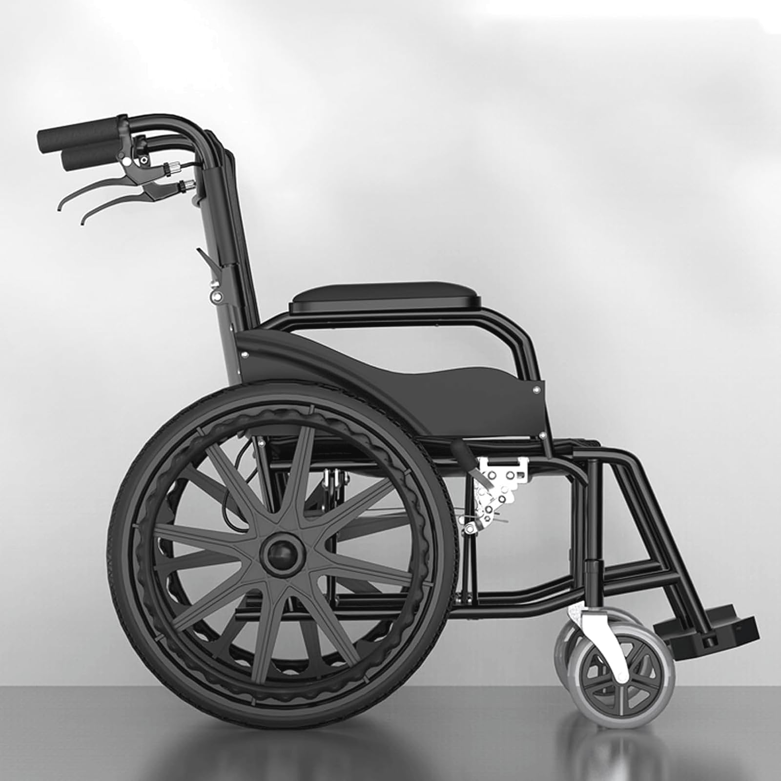Sillas De Ruedas Transporte Sillas De Ruedas con Freno De Mano con Freno De Mano Y Asiento Ergonómico Silla De Ruedas De Acero Al Carbono Silla De Ruedas Manual Ligera
