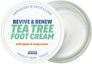 Handmade Heroes Tea Tree Foot Cream for Dry Feet with Magnesium, 1.7 oz | Intensive Moisturizing Foot Repair, Relief for Tired Feet, Softens Rough Heels, Calluses, Knees & Hands, Non-Greasy, Vegan