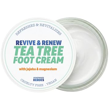 Handmade Heroes Tea Tree Foot Cream for Dry Feet with Magnesium, 1.7 oz | Intensive Moisturizing Foot Repair, Relief for Tired Feet, Softens Rough Heels, Calluses, Knees & Hands, Non-Greasy, Vegan