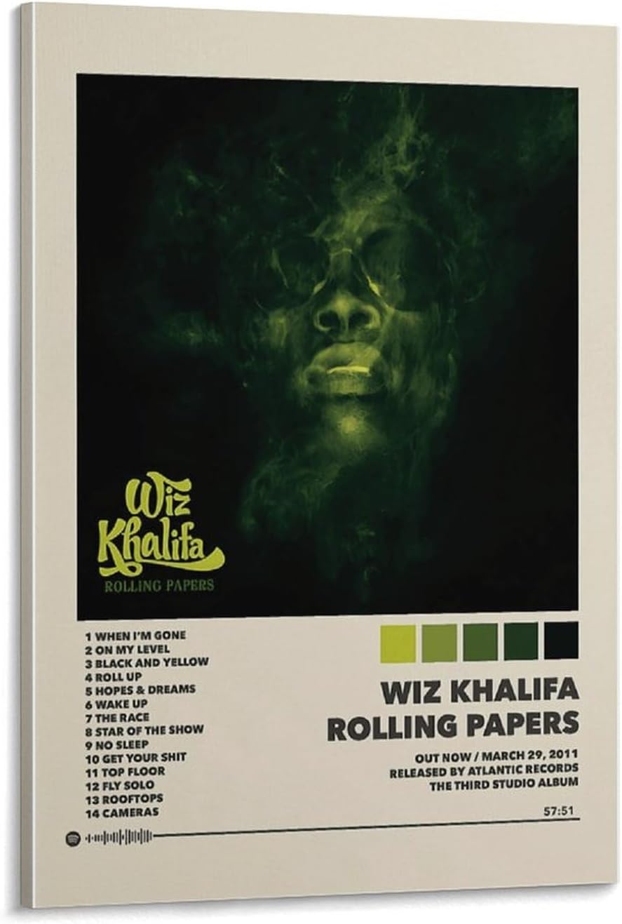 Wiz Khalifa Rolling Papers Posters & Prints on Canvas Wall Art Poster for Room Decor Frame:16x24inch(40x60cm)