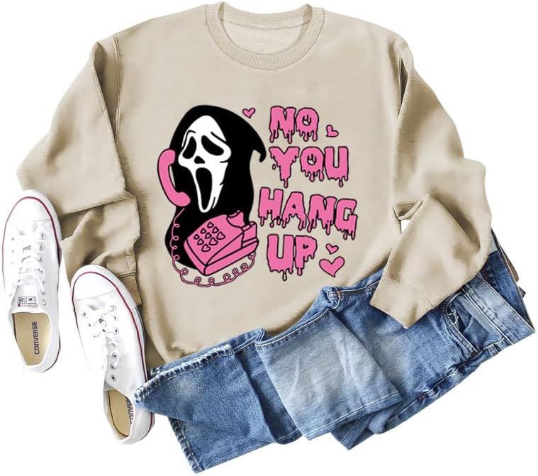 No You Hang Up Sweatshirt for Women Funny Ghostface Graphic Long Sleeve Shirt Halloween Sweatshirt Pullover Sweater - Image 6