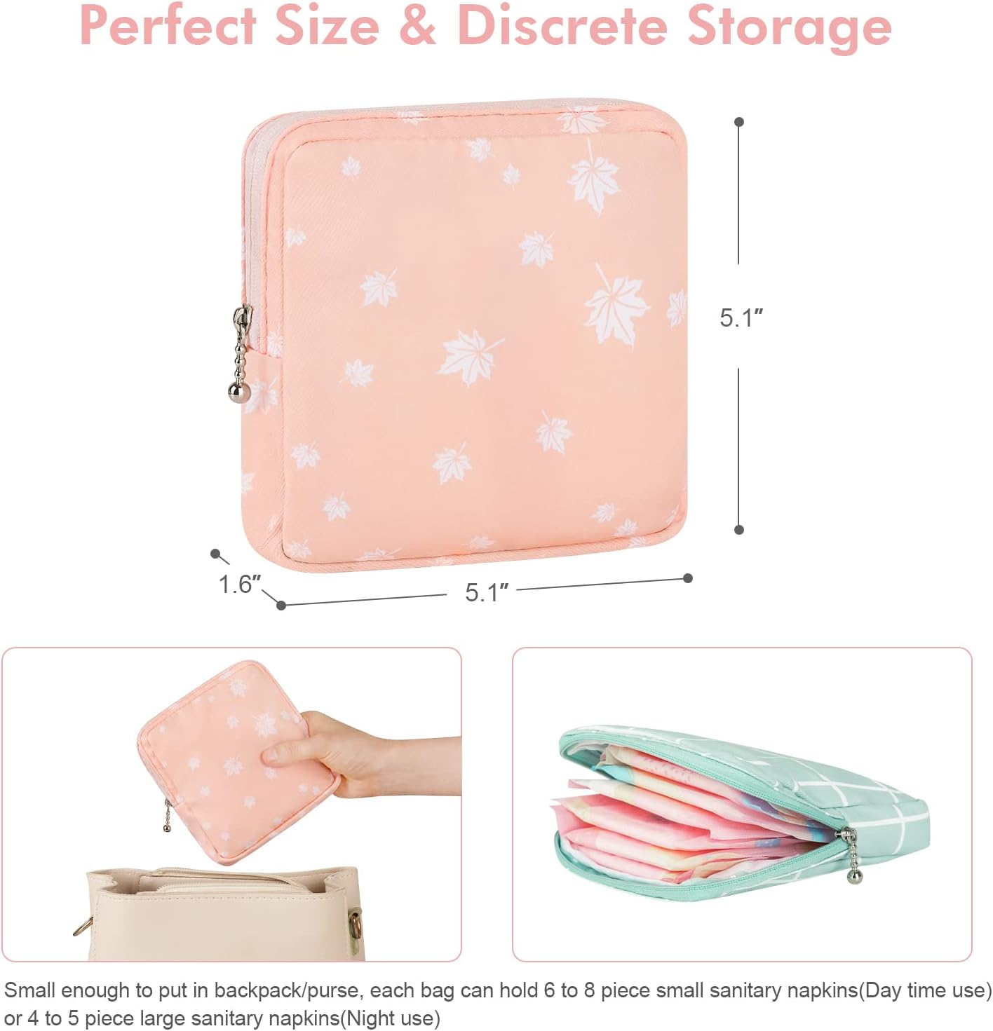 airogym 2 Pack Period Bag for Womens, Sanitary Napkin Storage Bag, Functional Waterproof Sanitary Pads Bags for Panty Liners, Tampons, Menstrual Cups Pouches, Sanitary Pads Organizer with Zipper