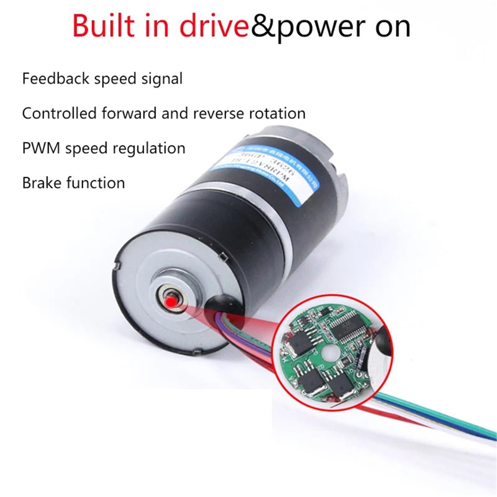 Motorino Elettrico, Motore Dc Motoriduttore Planetario DC 36mm Brushless, 100KG, 12V/24V, Coppia Elevata(Shaft diameter 8mm,24V 28 rpm,Only motor)