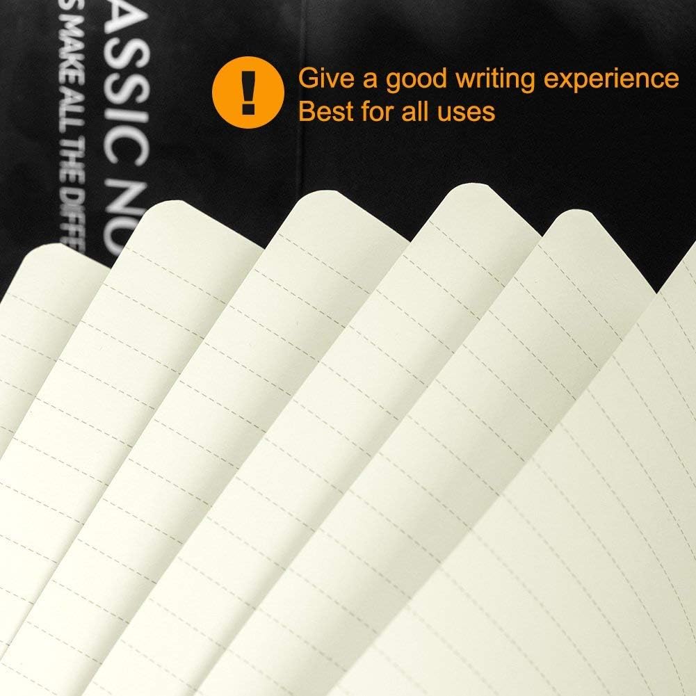 ZZTX Classic Notebooks 8.5" x 5.3" Diary Faux Leather Ruled Pages Hardcover Writing Notebook with Pocket Gift Black Lined 2 Pack