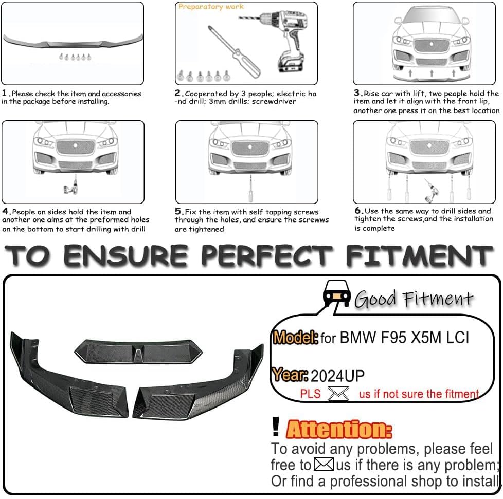 Real Carbon Fiber Front Lip Compatible with BMW X5M F95 LCI 2024UP Front Bumper Lip Chin Spoiler Splitters Canards Protector Body Kits Factory Outlet Air Dam 3PCS