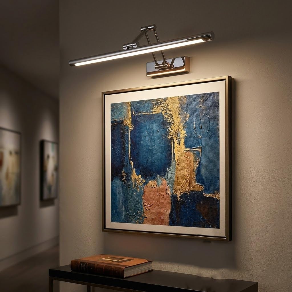Lampada Specchio Argento Moderna, Applique Bagno Braccio Estensibile Acciaio Luce per Specchio Lineare per Trucco Rasatura Quadro(3 modes,50cm/19.68in)