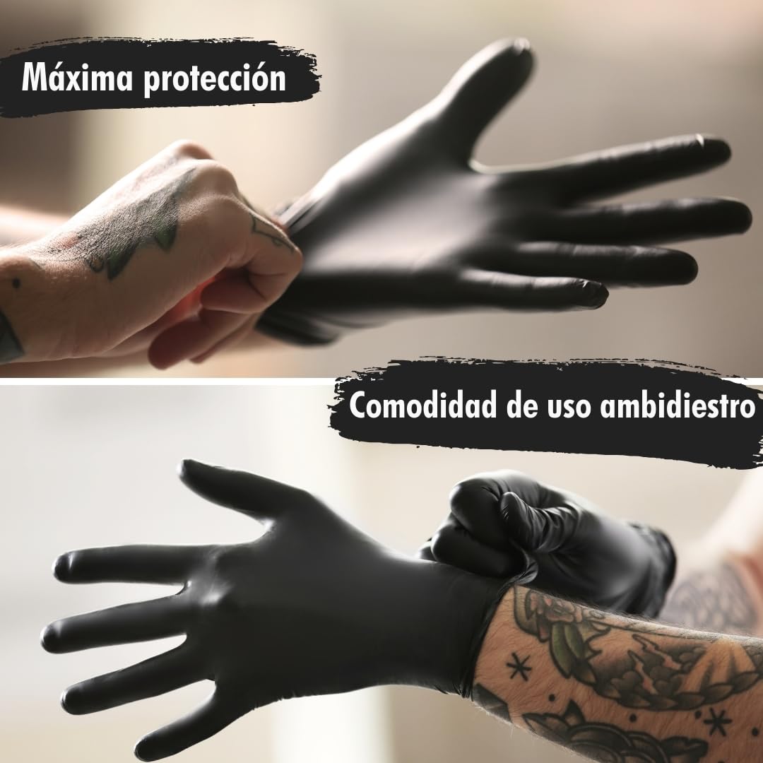 believa Tattoo Guantes desechables de nitrilo, color negro, caja de 1000 unidades (10 x 100 unidades), sin látex ni polvo en S