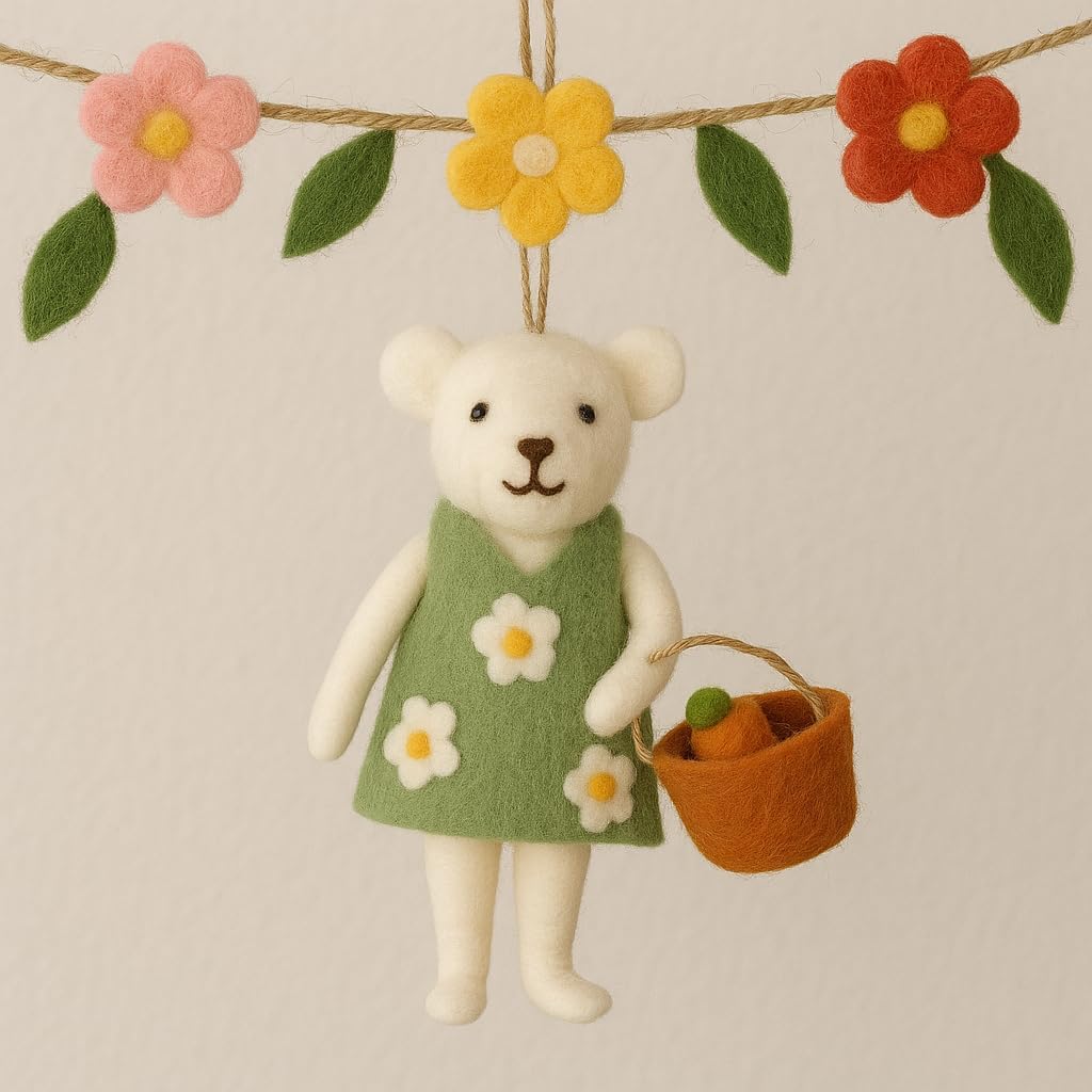 Heaven Sends Felt Mouse Lamb Hanging Decoration – Adorable Easter Ornament with Flower Dress & Basket – Springtime Home Décor & Gift Idea - H 14cm x L 10cm x W 4cm