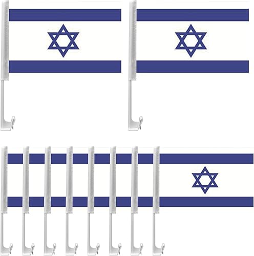 Miniatura 5 de Bandera de Israel para automóvil, 10 unidades, bandera israelí, bandera israelí, bandera judía de doble cara de 12 x 18 pulgadas, bandera judía con