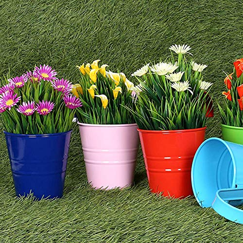 Hanging Flower Pots with Hook, Balcony Planters Metal Bucket, Fence