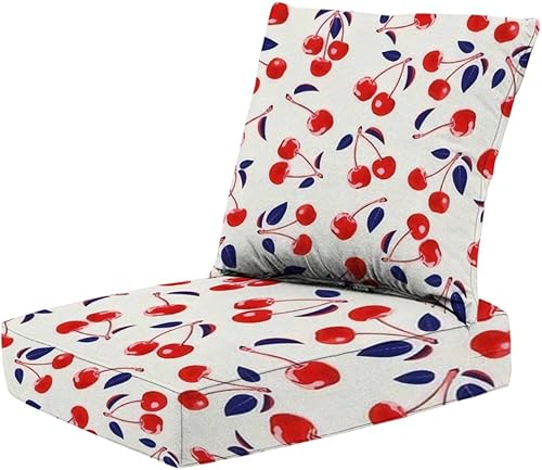 AURFIAIUOP Juego de 2 cojines de asiento profundo con estampado de cerezo de frutas de verano, patrón sin costuras, gráficos atrevidos, divertidos