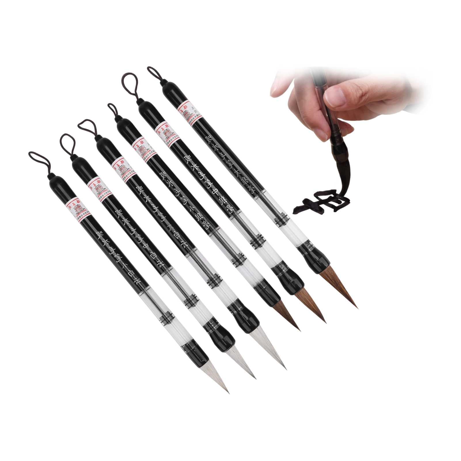 Chinese Writing Brushes 6Pcs Water Piston Watercolor Chinese Calligraphy Brush Pens Set Ink Painting Writing Art Drawing Pen for Beginner School Supplies