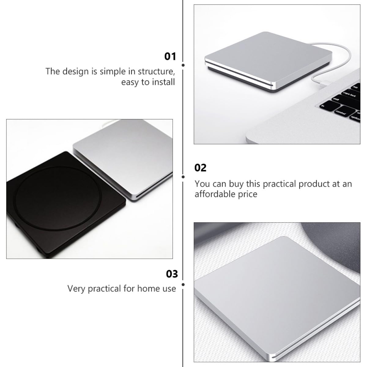 jojofuny Lecteur DVD Externe USB 3.0 Gris Argenté, Graveur DVD-rom Portable, Lecteur CD-rom Compatible PC Portable et Bureau, Transfert Rapide, Utilisation Multimédia et Sauvegarde