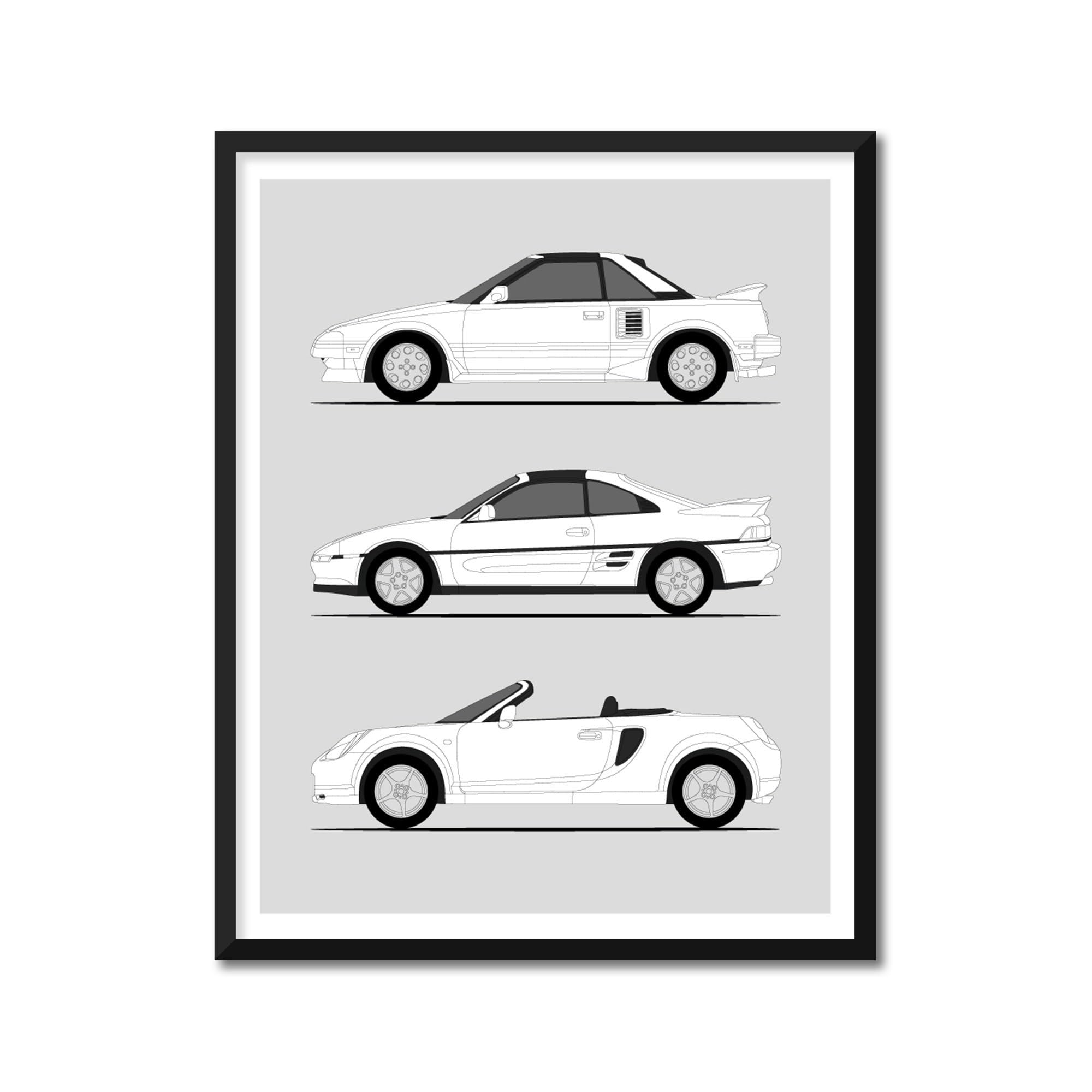 Custom Car Posters Handmade Poster compatible with History of Toyota MR2 Print Wall Art Decor of Toyota MR2 Generations History Evolution - A4 (21 x 29.7 cm) (Unframed) Lustre Print