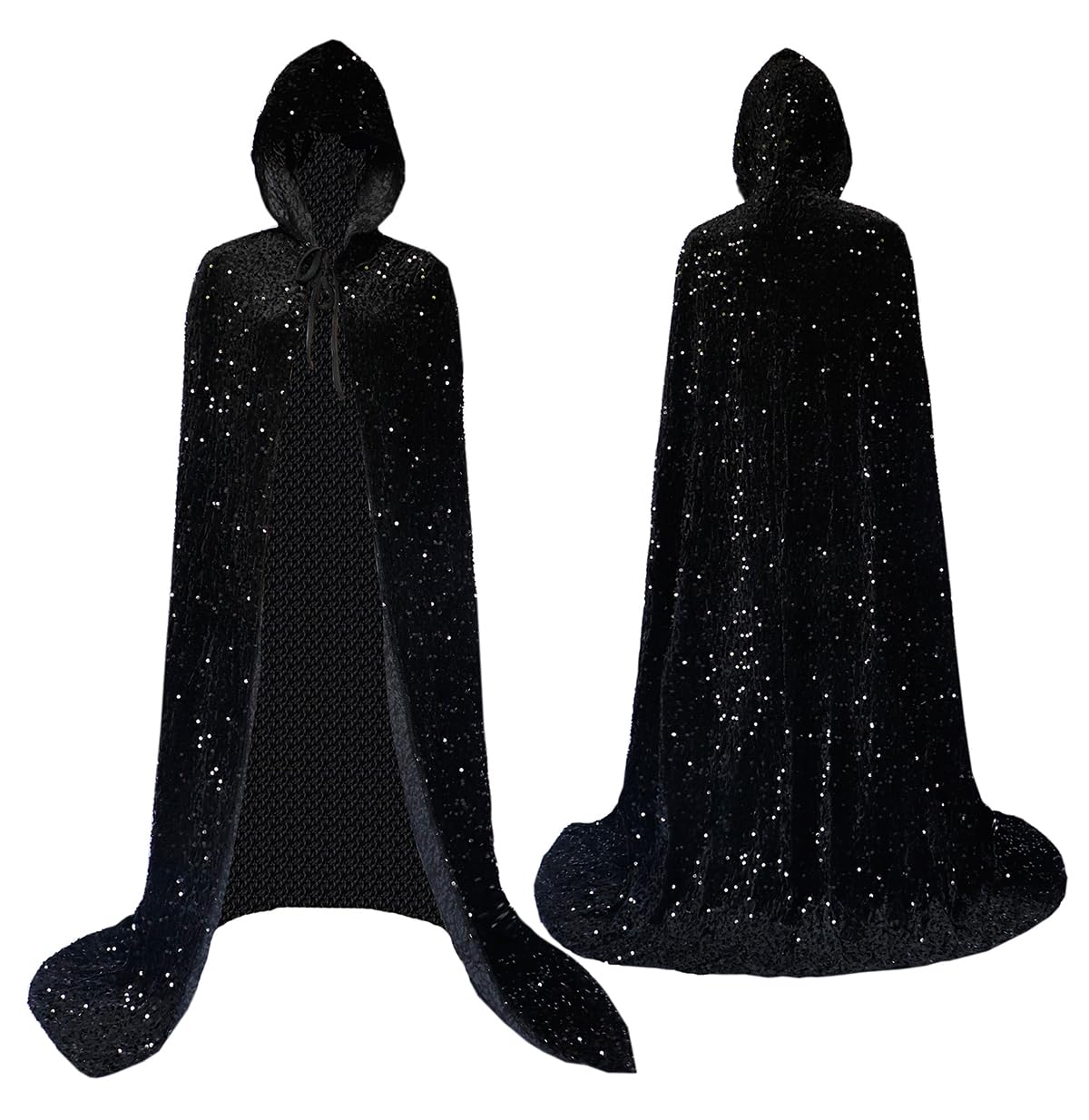 Coolwife Velvet Cloak Cape Wizard Hooded Party Halloween Cosplay Costumes for Men Women 53 (X Sequin Black)