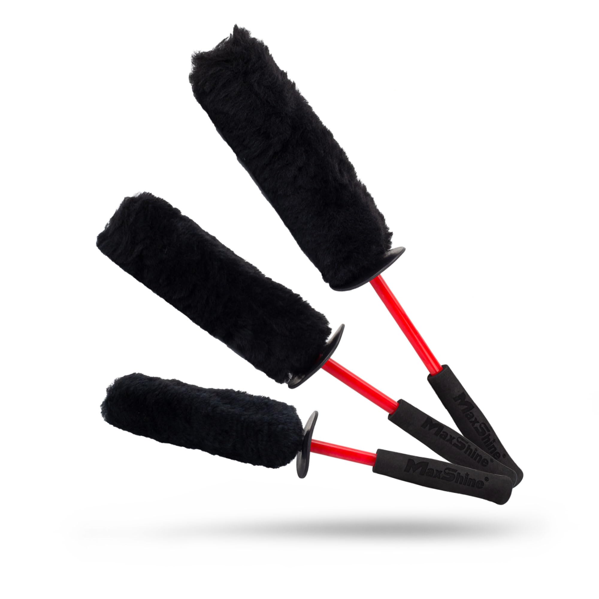 Maxshine Universal Wool Wheel Brush Kit, 3 Pack | Black, 14", 16", 18.2" | Ultra-Soft Wool, Extended Reach Handles, Chemical-Resistant | Scratch-Free