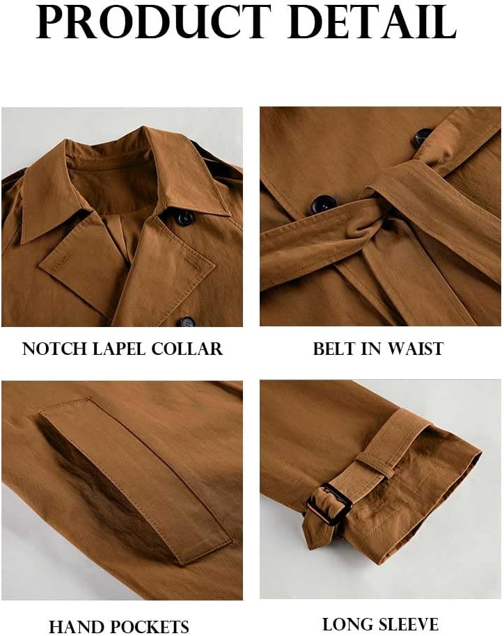 Makkrom Women's Double Breasted Long Trench Coat Windproof Classic Lapel Slim Overcoat with Belt - Image 6