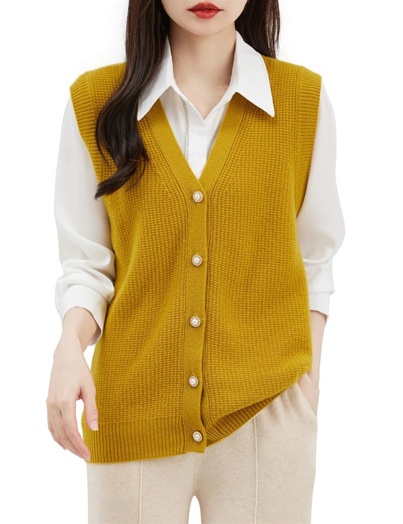 Chaleco de lana para mujer, cuello en V, sin mangas, de punto, suéter, chaleco