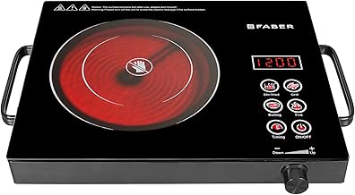 Faber 2200W Infrared Cooktop Stove with Grill Rack for Barbecue, Crystal Glass Plate, Digital Display, 3 Preset Cooking Modes, Touch Control, Infrared Hot Plate| FIP Ember 2K BK MAT