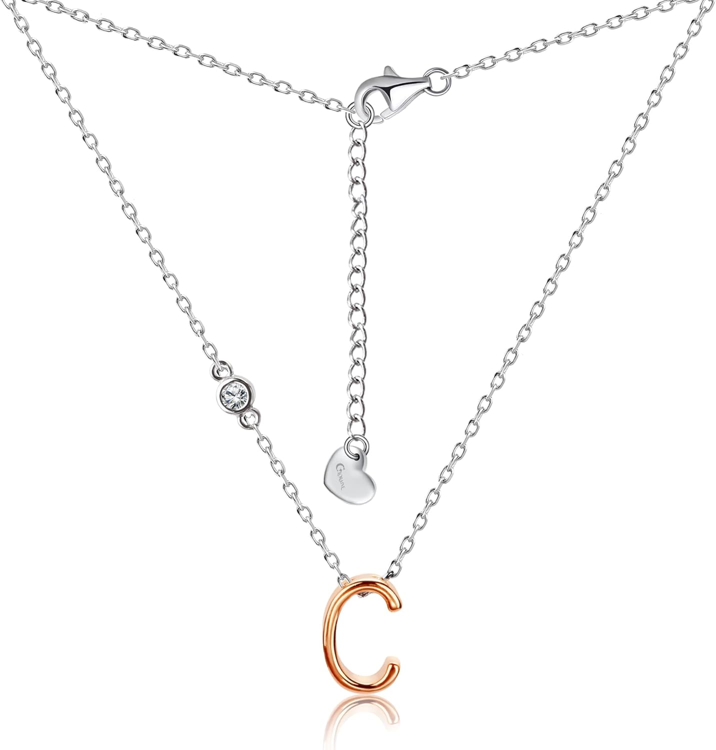 Initial Layering Necklace for Women - Dainty Adjustable Letter Pendant, Rose Gold over Silver Two-Tone with Cubic Zirconia Crystal | Gift for Her, Personalized Hypoallergenic Jewelry