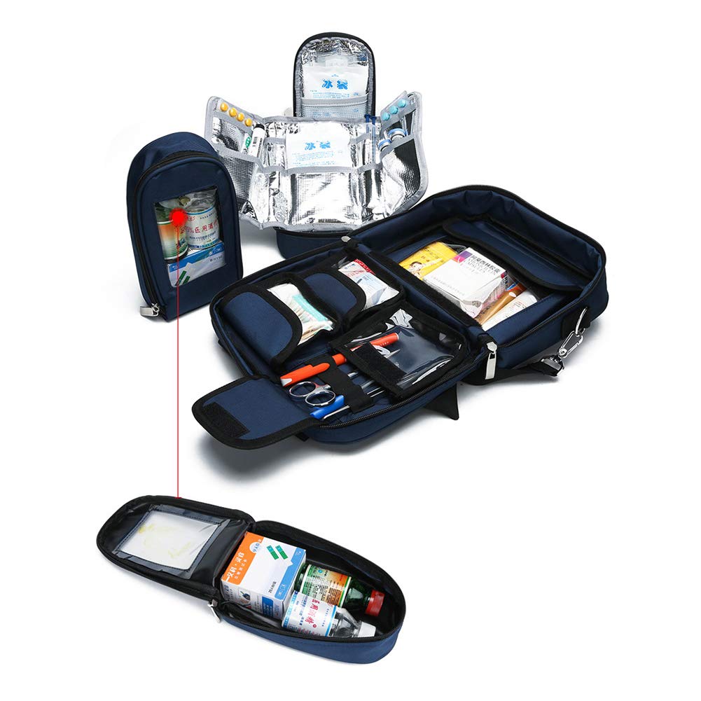 Kit di pronto soccorso impermeabile, compatto per la sopravvivenza dell'insulina con celle frigorifere con scomparti etichettati per casa, posto di lavoro, auto, roulotte, viaggi, campeggio, escu