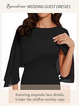 Amazon.com: Women Sleeveless Cape Dress with Chiffon Overlay Lace