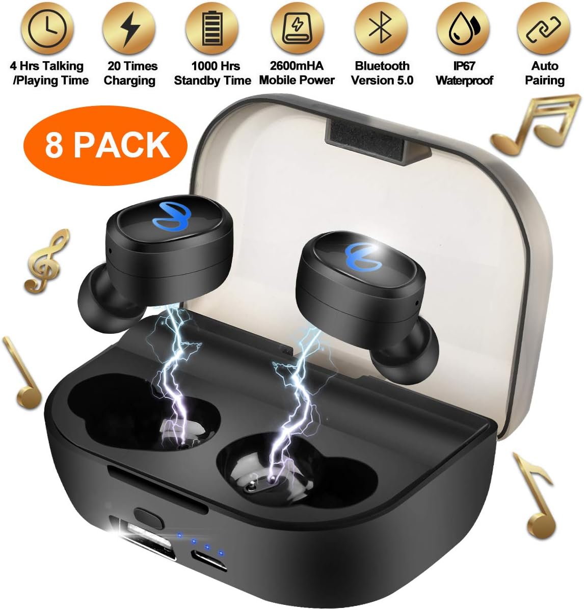Wireless Earbuds with Charging Case, Bluetooth Earbuds with Mic for Running, Wireless Earphones Bluetooth Earphones with Microphone, Mini Sports Earbuds Sweatproof Compatible iOS Android Smartphone