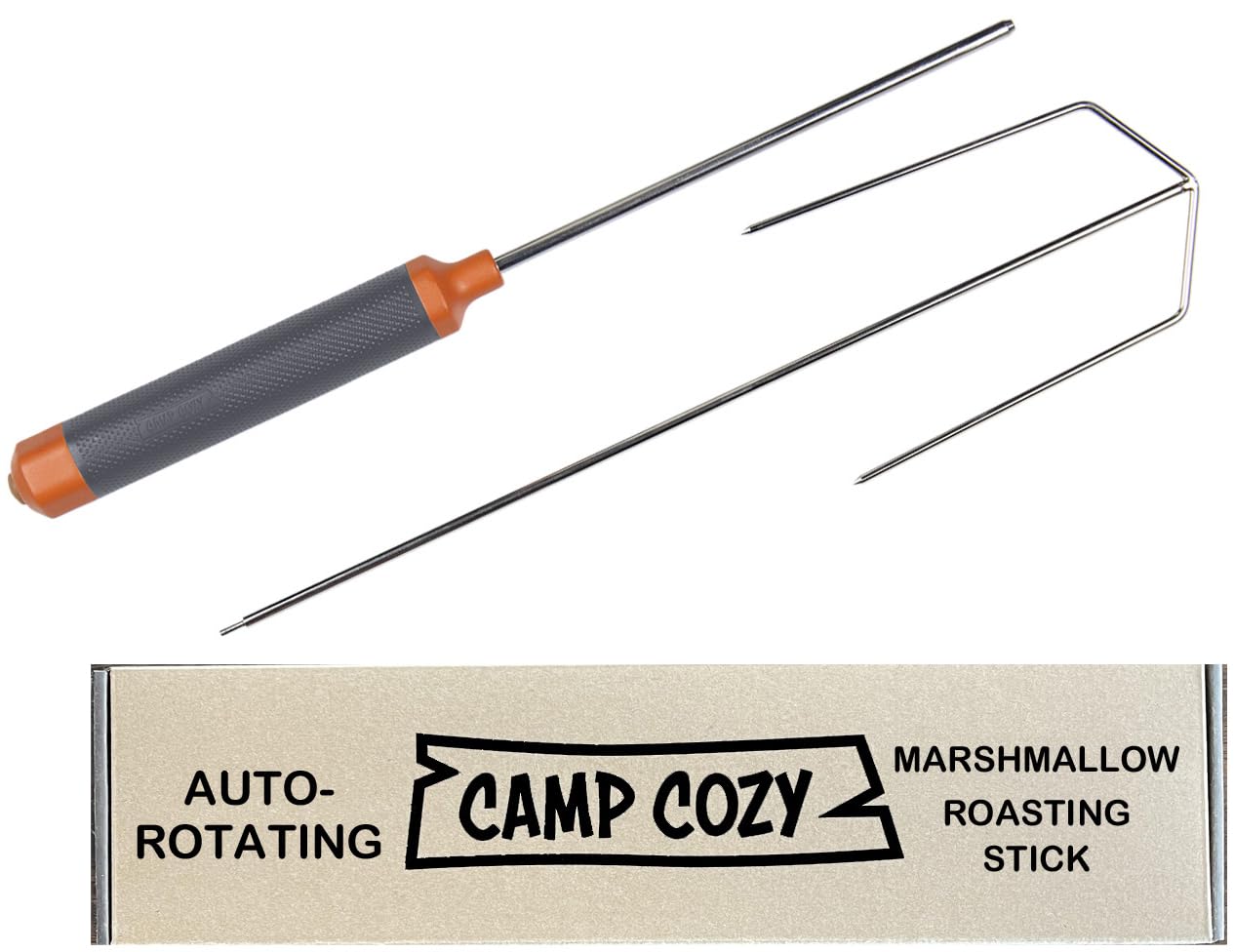 Camp Cozy HotRod Automatic Rotating Hot Dog and Marshmallow Roasting Stick – Premium Campfire Tool for S’mores, BBQ, and Camping – Compact, Durable, and Fun for All Ages - ORANGE