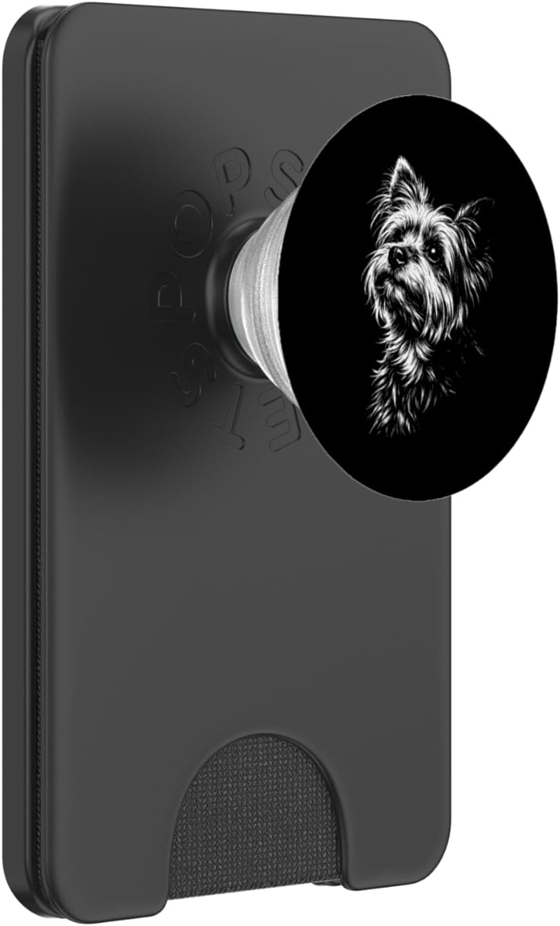 Yorkshire Terrier Portrait Black and White Dog Lover PopSockets PopWallet for MagSafe