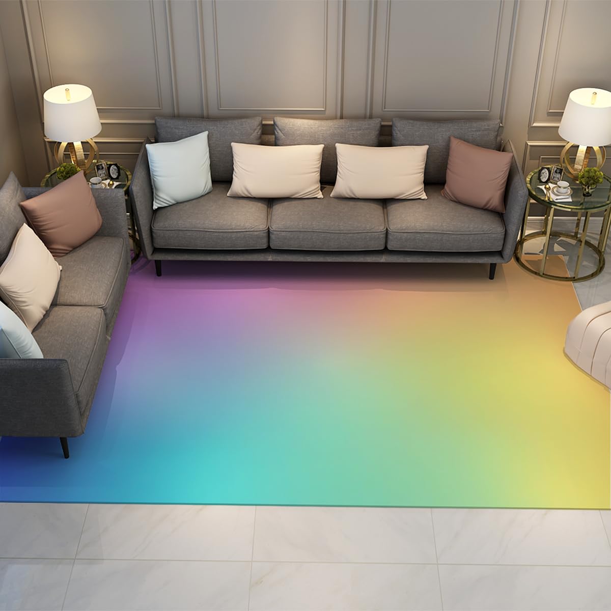 Décoration des Chambres des Filles Tapis 90x150cm Lavable carpette Arc en Ciel Vibrant Dégradé Grands Descente de lit Doux pour Salon contemporains Chambre Salle à Manger Abstrait Bohème