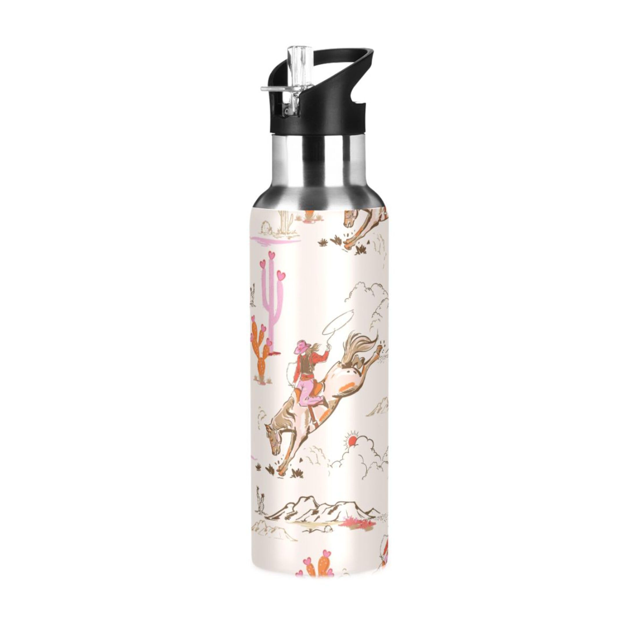 Sevdomey Cute Rodeo Cowgirl Water Bottle with Straw Lid 20 oz,Stainless Steel Vacuum Insulated Water Bottle for Sports Cycling Hiking Gym School Home