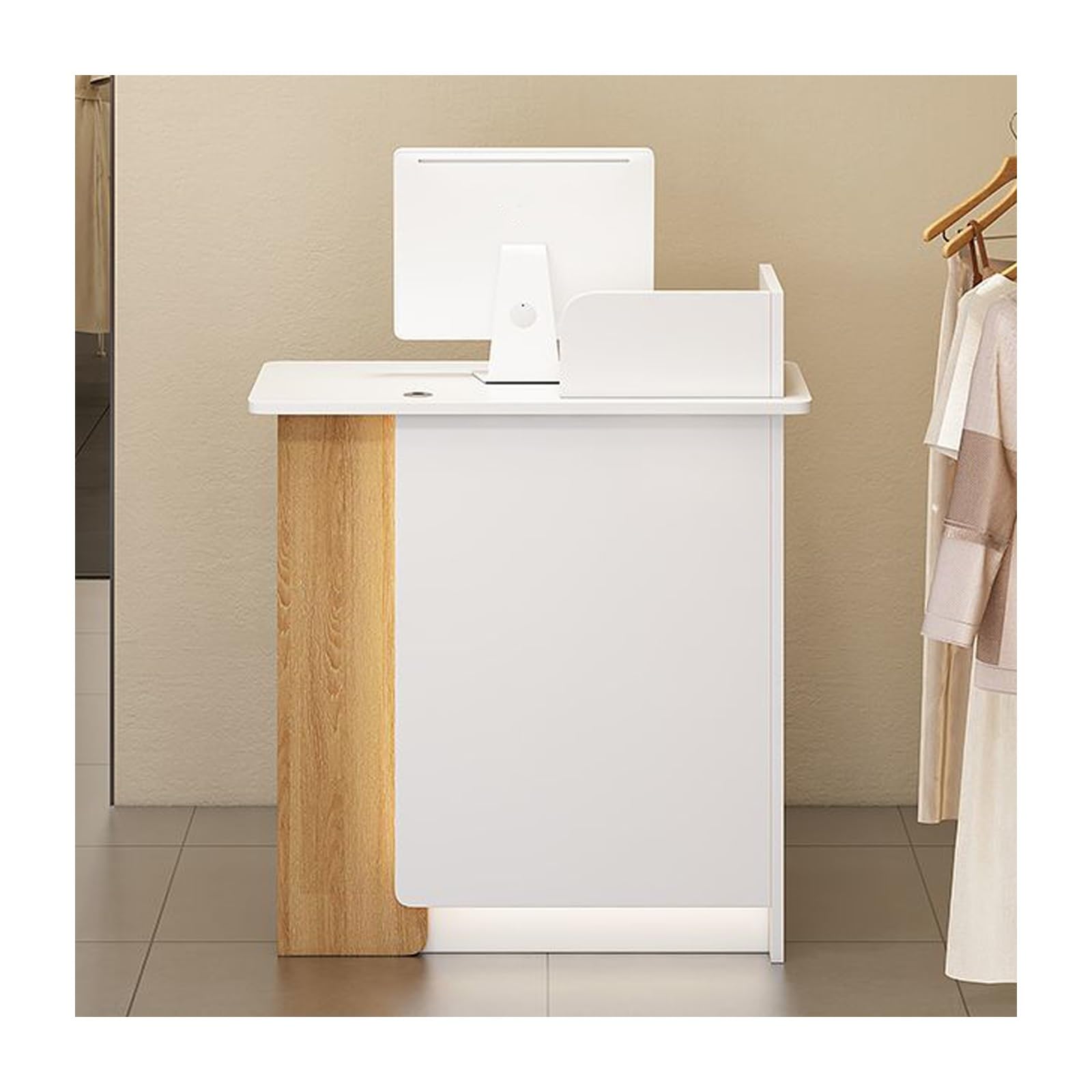 Registro di cassa in legno bianco con serratura per negozi, uffici e atri, design moderno, orientat sinistro, 80 cm Secure &Solut