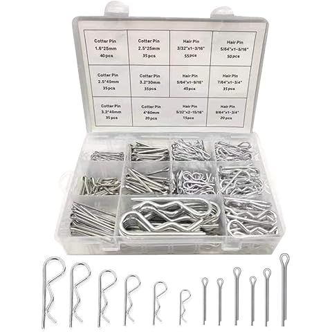 Boatsea 420Pcs Cotter Pin Assortment Kit R Clips Spring Retaining Hair Pins Assortment Kit, Including 6 Sizes 200PCS Cotter Pins and 6 Sizes 220PCS Hairpin Pins, Zinc-Plated Cover