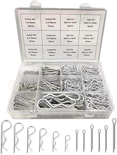 420Pcs Cotter Pin Assortment Kit R Clips Spring Retaining Hair Pins Assortment Kit, Including 6 Sizes 200PCS Cotter Pins and 6 Sizes 220PCS Hairpin Pins, Zinc-Plated
