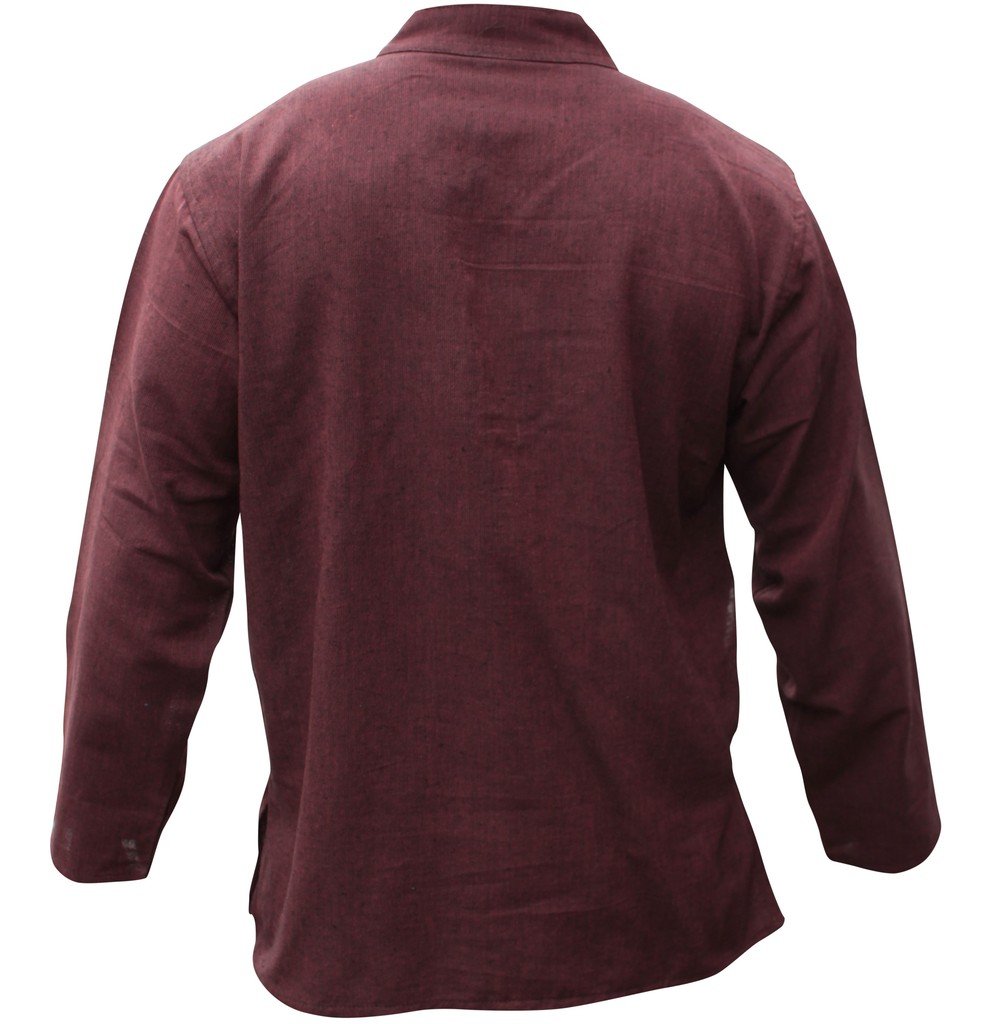 Shopoholic Fashion Camicie da Uomo Hippy con Colletto a Fascetta in Tessuto di Canapa Tinta Unita